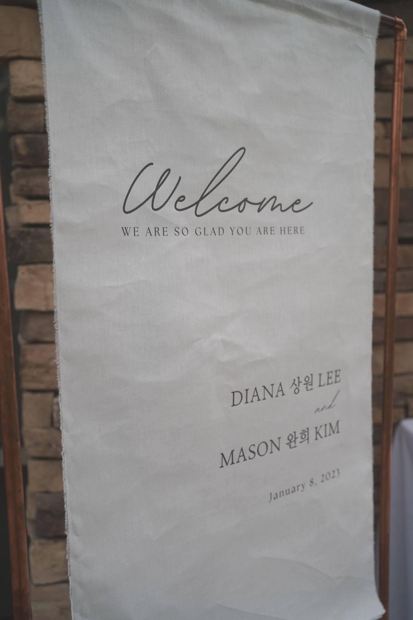 Custom fabric welcome sign for weddings / special events