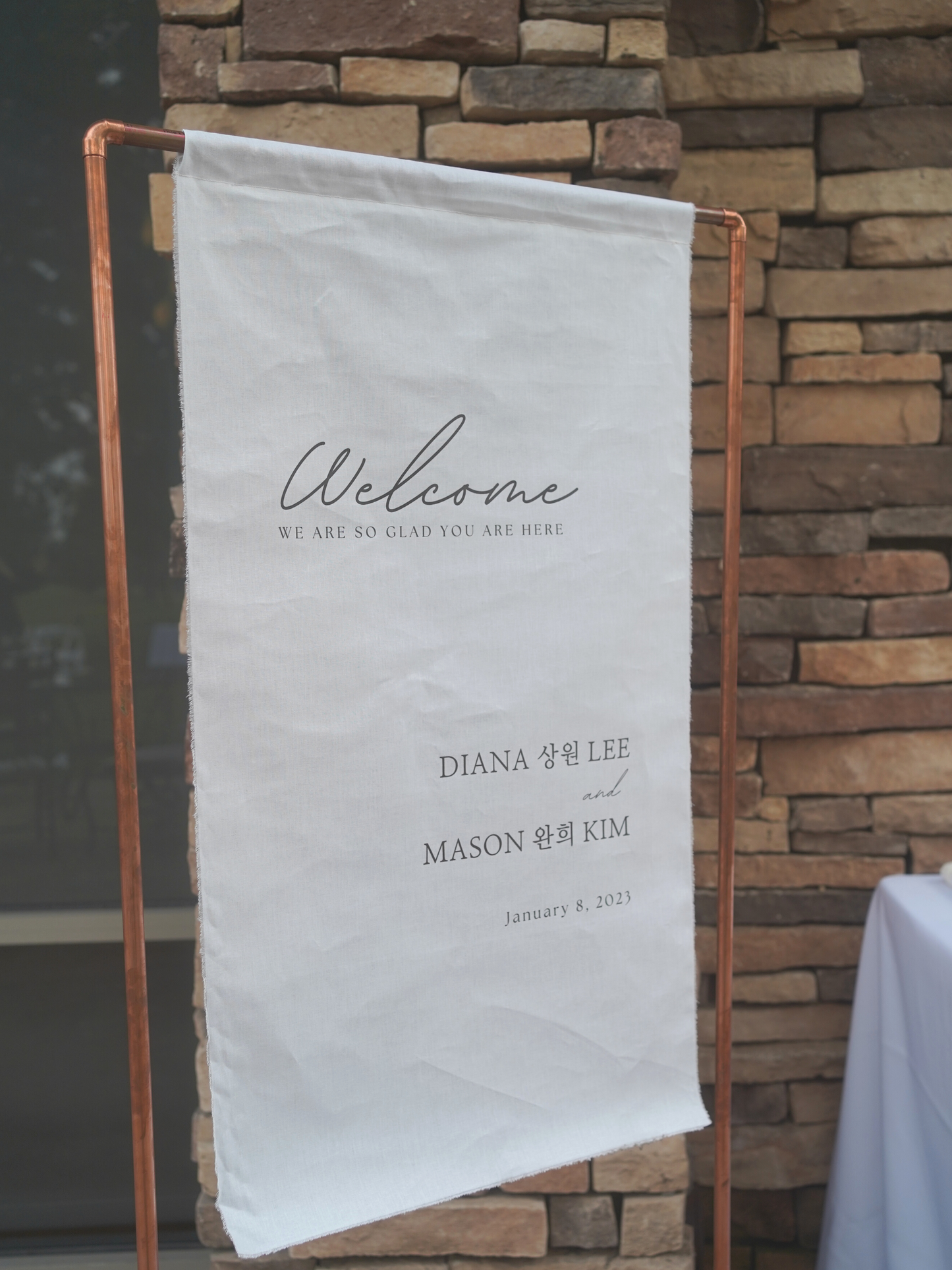 Custom fabric welcome sign for weddings / special events